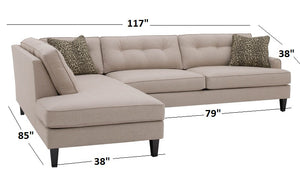 Olivia 2pc Sectional Left Facing 117"W x 85" *Down Wrapped Seats
