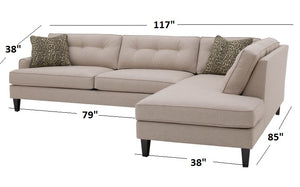 Olivia 2pc Sectional Right Facing 117"W x 85"L *Down Wrapped Seats